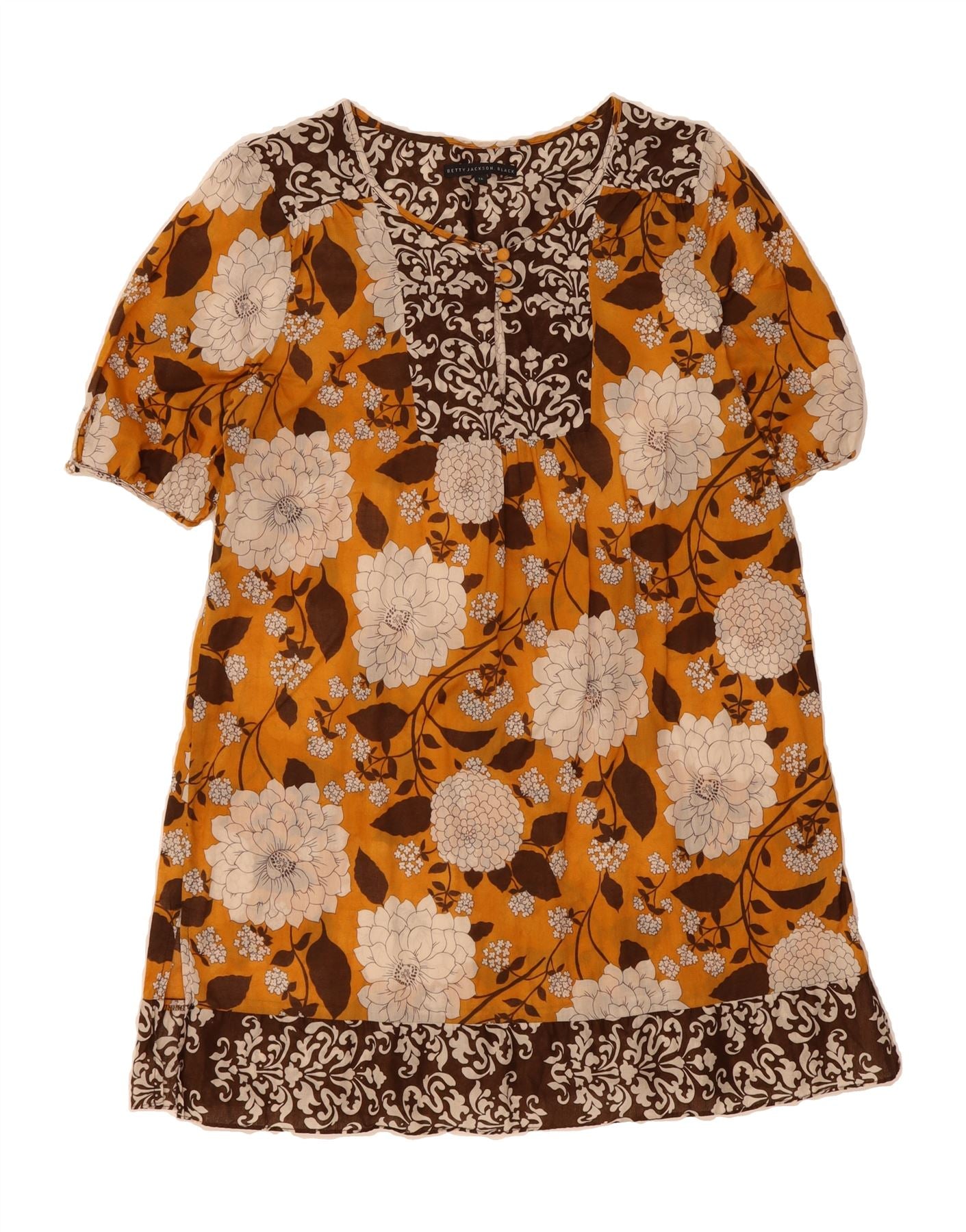 BETTY JACKSON Womens Tunic Dress UK 16 Large Yellow Floral Cotton Vintage Betty Jackson and Second-Hand Betty Jackson from Messina Hembry 