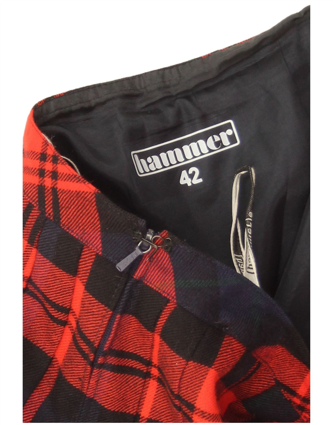 Hammer Damen Messerfaltenrock IT 42 Medium W30 Rot karierte Schurwolle