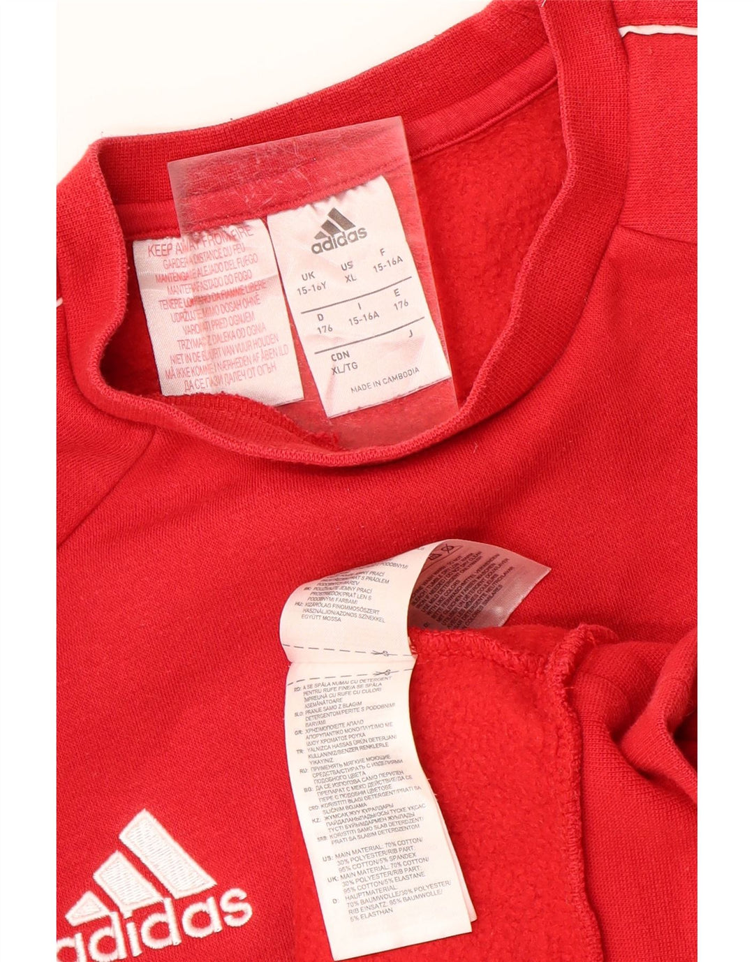 ADIDAS Jungen Sweatshirt Pullover 15–16 Jahre, rote Baumwolle