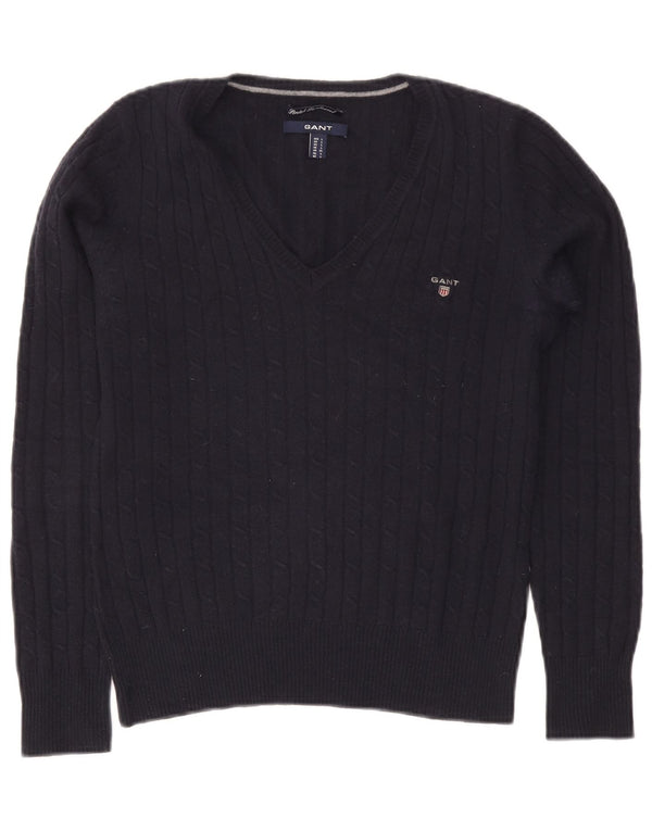 Gant Damen-Pullover mit V-Ausschnitt, UK 14, Größe L, marineblaue Wolle