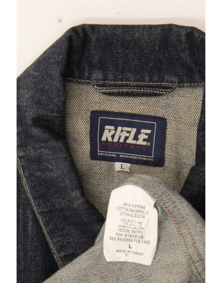 RIFLE Womens Denim Jacket UK 16 Large Navy Blue Cotton Vintage Rifle and Second-Hand Rifle from Messina Hembry 