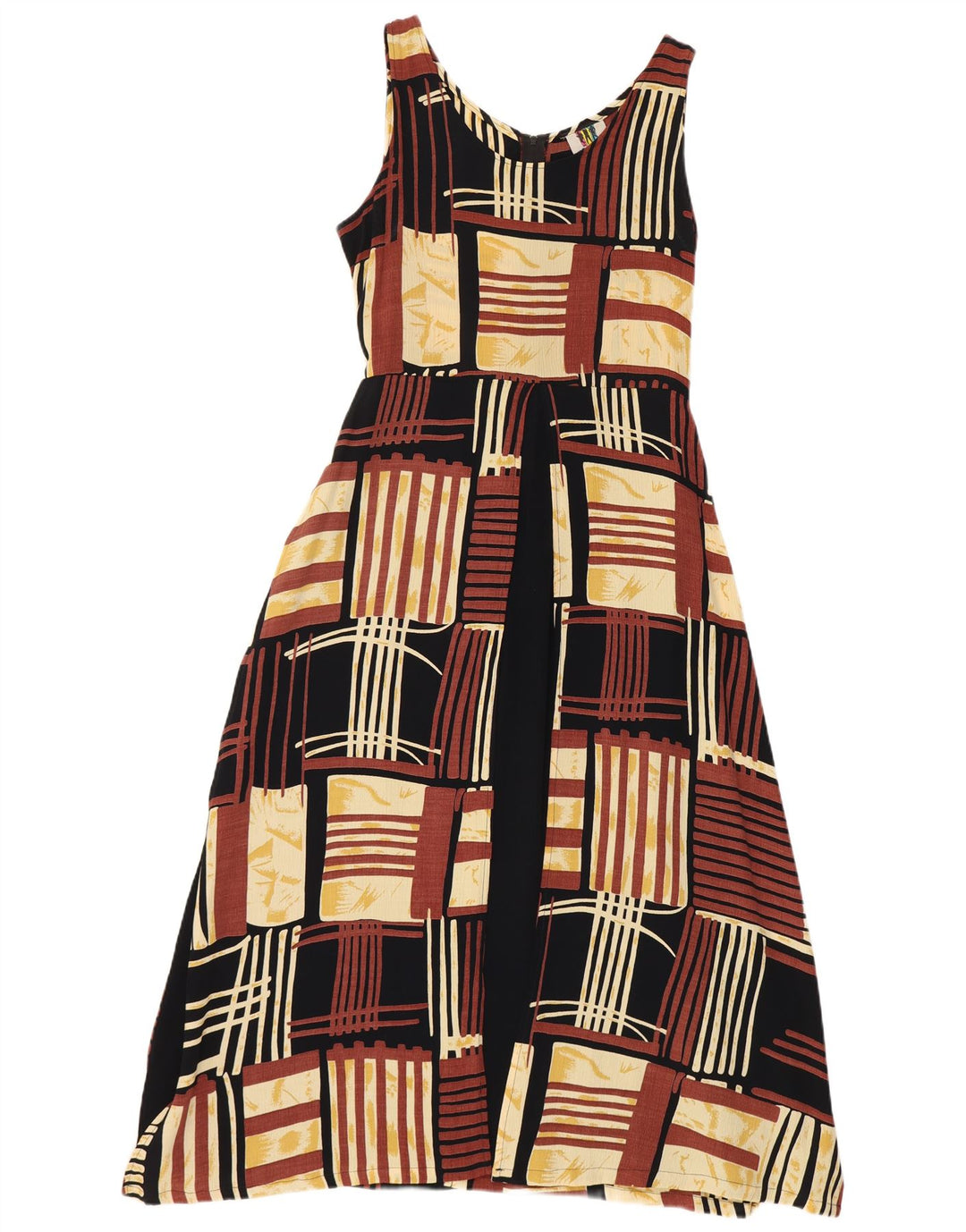 No Problem Damen Ärmelloses A-Linien-Kleid UK 18 XL Braun Patchwork Viskose