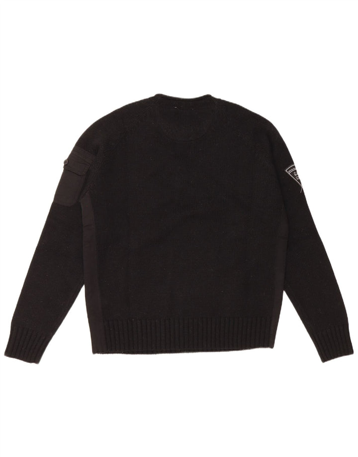 Gas Herren-Pullover mit Rundhalsausschnitt, groß, schwarze Wolle
