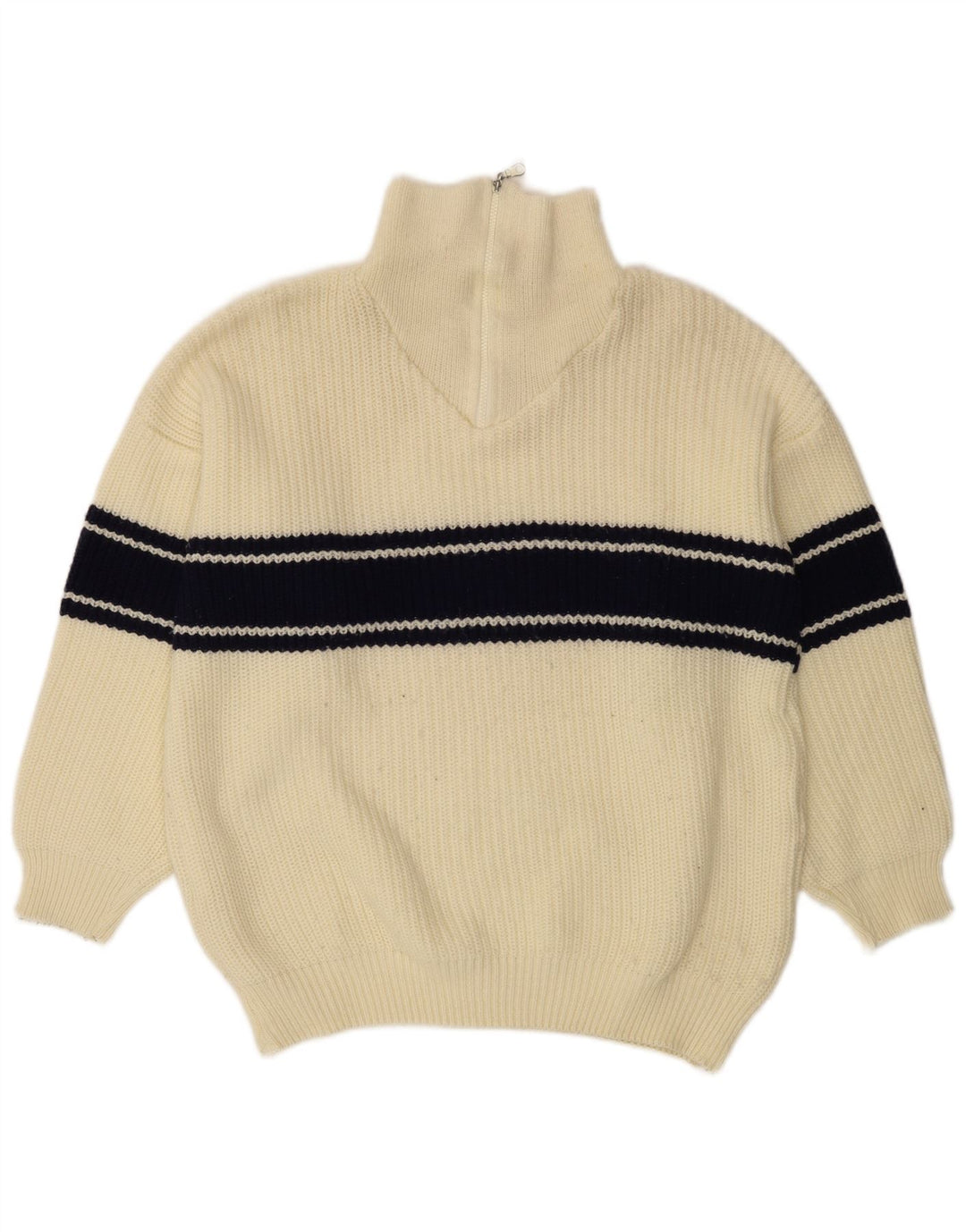 Idealer Herren-Pullover mit Reißverschluss am Hals, groß, gebrochenes Weiß, Farbblock