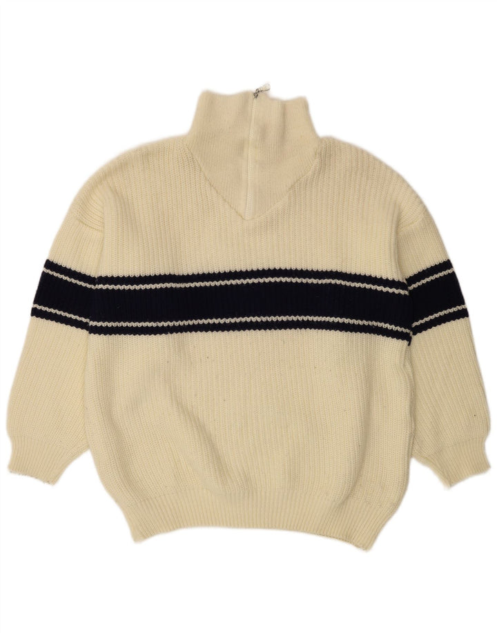 Idealer Herren-Pullover mit Reißverschluss am Hals, groß, gebrochenes Weiß, Farbblock