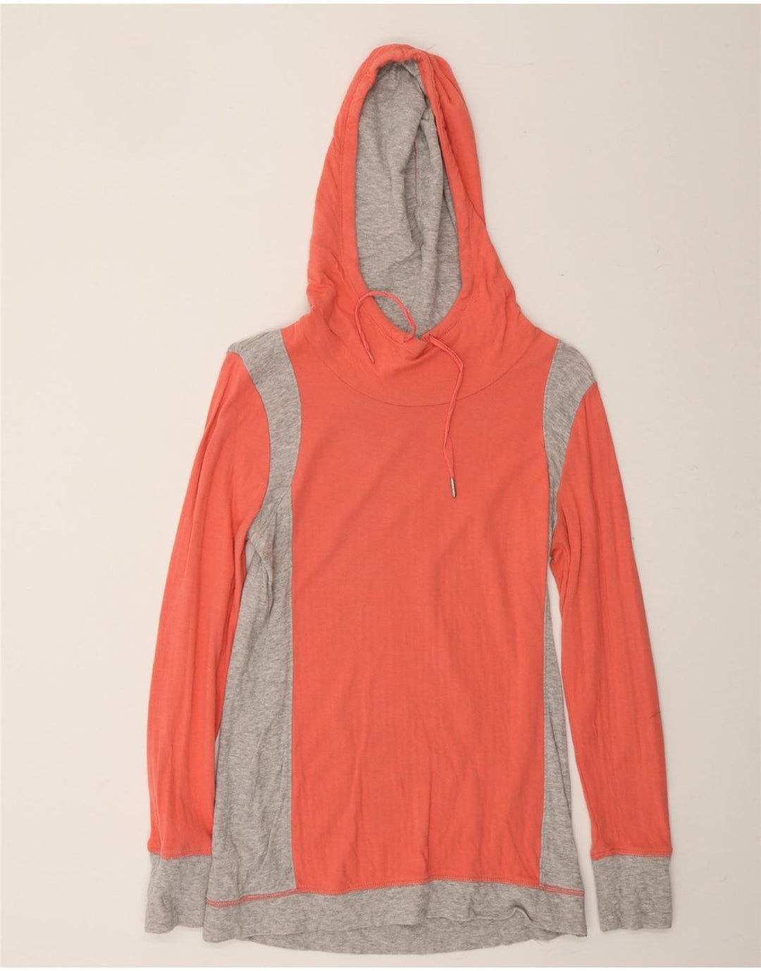 EDDIE BAUER Womens Hooded Top Long Sleeve UK 12 Medium Orange Colourblock Vintage Eddie Bauer and Second-Hand Eddie Bauer from Messina Hembry 
