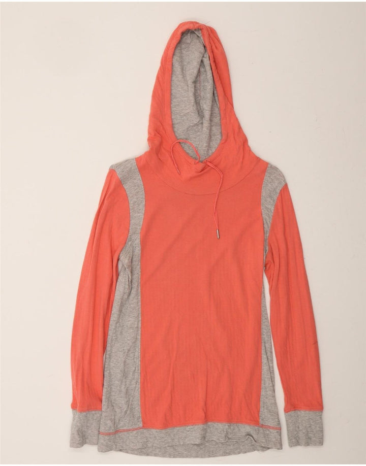 EDDIE BAUER Womens Hooded Top Long Sleeve UK 12 Medium Orange Colourblock Vintage Eddie Bauer and Second-Hand Eddie Bauer from Messina Hembry 