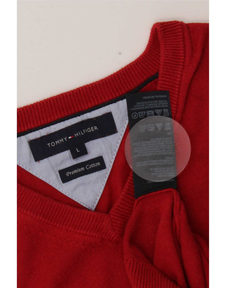 Tommy Hilfiger Herren-Pullover mit V-Ausschnitt, groß, rote Baumwolle