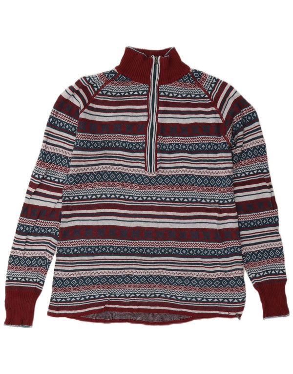 Eddie Bauer Damen-Pullover mit Reißverschluss am Hals, Gr. 10, klein, Burgunderrot, Fair Isle