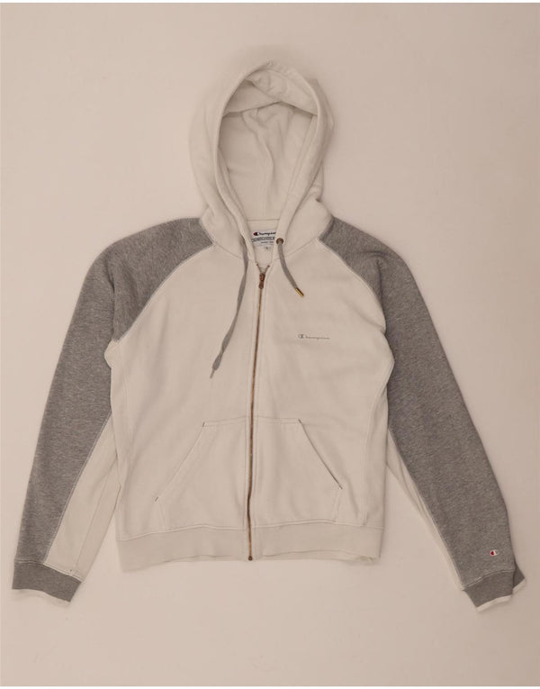 Champion Womens Crop Zip Hoodie Pullover UK 16 Large Grau Farbblock