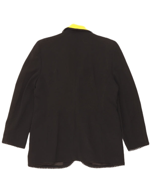 Vintage Damen 1-Knopf-Blazerjacke UK 14 Großes schwarzes Farbblock-Acetat