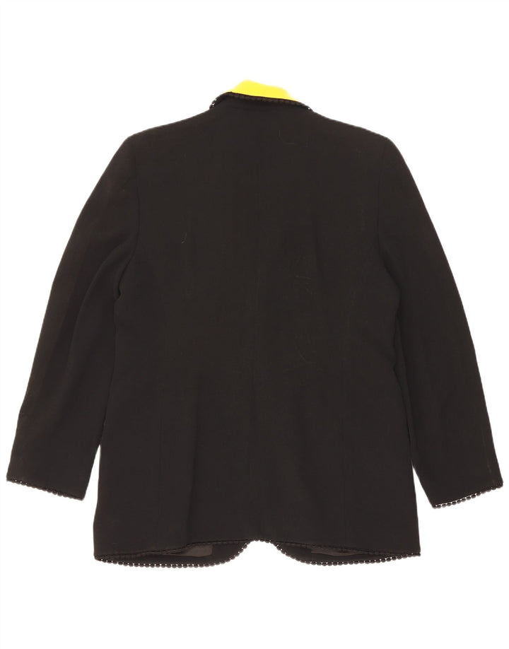 Vintage Damen 1-Knopf-Blazerjacke UK 14 Großes schwarzes Farbblock-Acetat