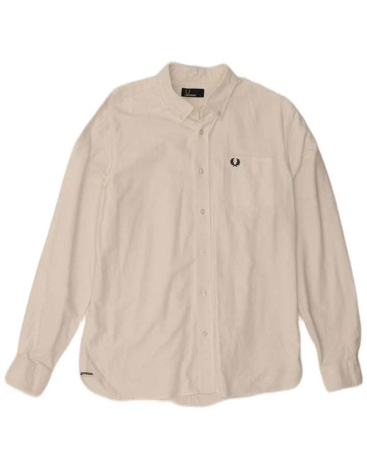 Fred Perry Herrenhemd, groß, aus weißer Baumwolle