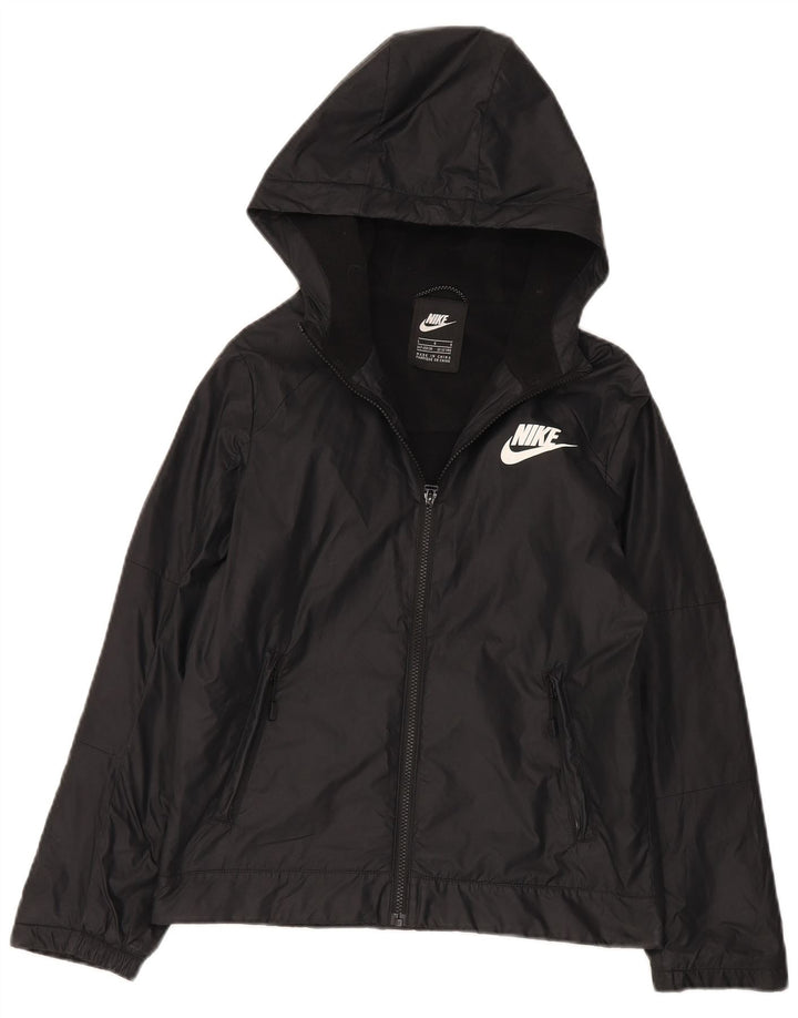 Nike Jungen-Windbreakerjacke mit Kapuze, 12–13 Jahre, groß, schwarzes Polyester