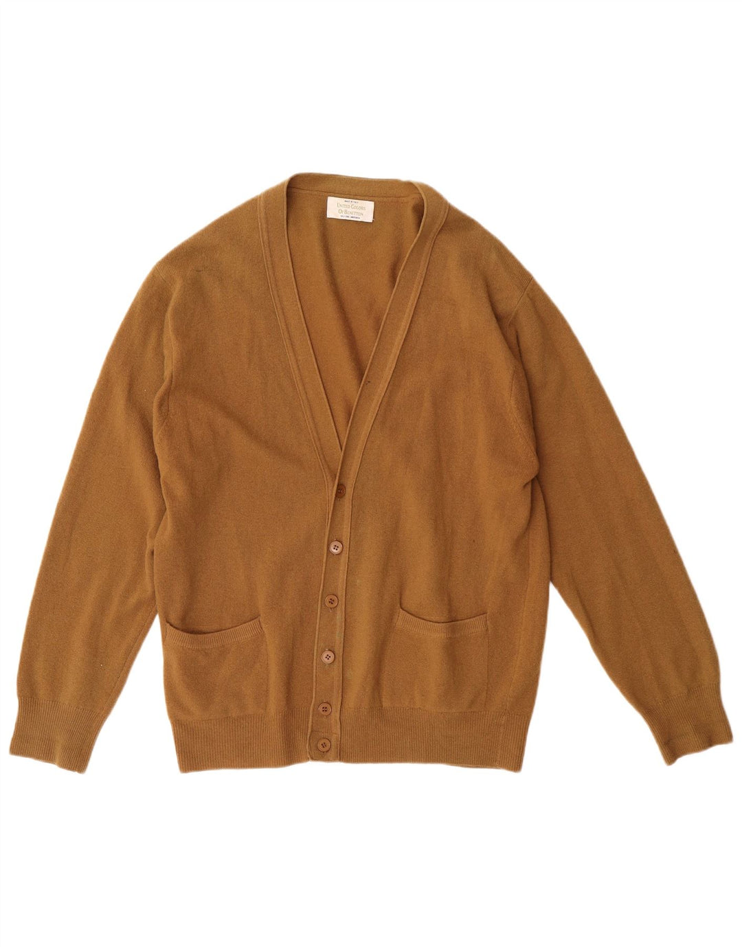 BENETTON Herren-Strickjacke IT 48 Mittelbraune Lammwolle