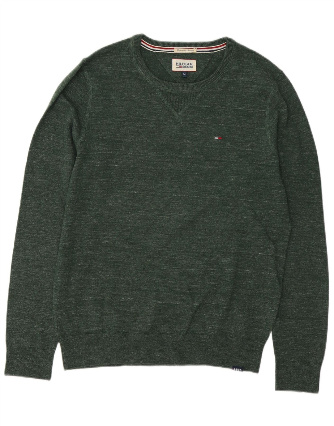 Tommy Hilfiger Herren-Pullover mit Rundhalsausschnitt, mittelgrün gefleckte Baumwolle