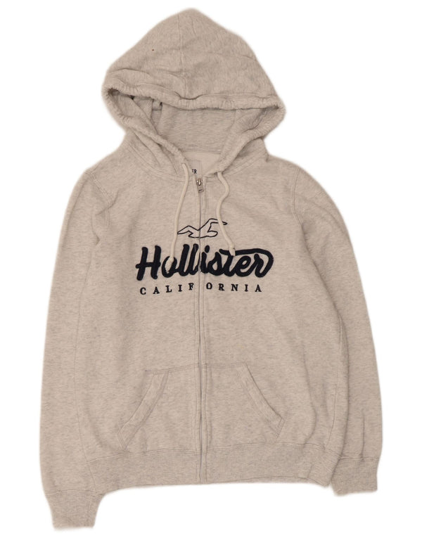 Hollister Womens Graphic Zip Hoodie Sweater UK 14 Mittelgraue Baumwolle