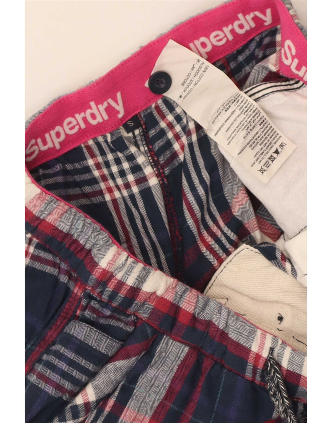 Superdry Hotpants für Damen, Größe S, Größe S, marineblau, kariert, Baumwolle