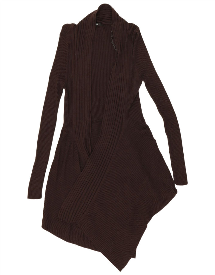 MARKS & SPENCER Damen Longline Open Cardigan Pullover UK 12 Mittelbraun