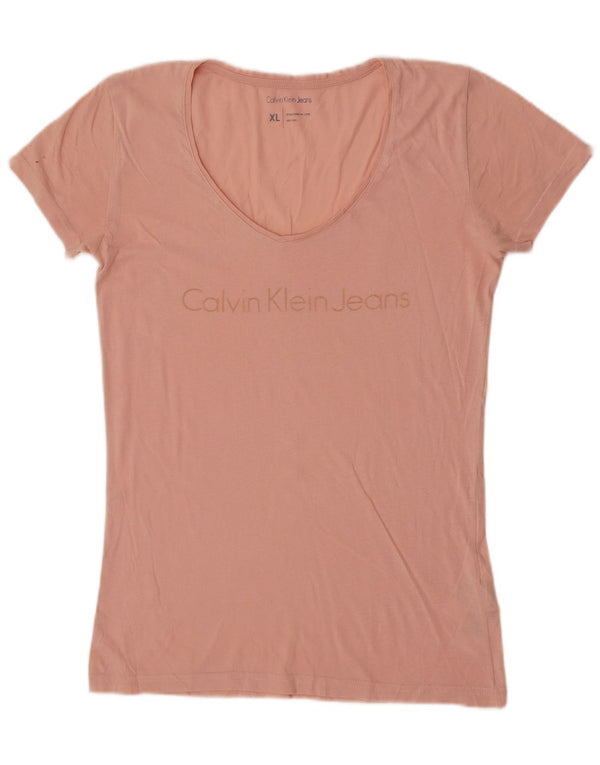 Calvin Klein Jeans Damen Grafik T-Shirt Top UK 18 XL Rosa Baumwolle
