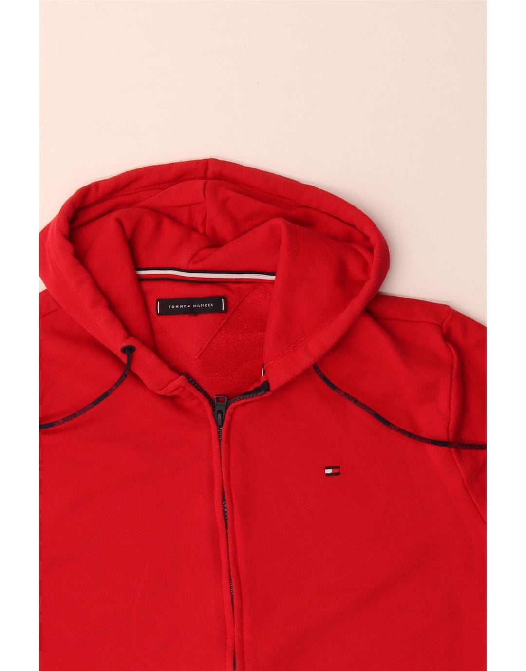 Tommy Hilfiger Herren-Kapuzenpullover mit grafischem Reißverschluss, mittelrote Baumwolle
