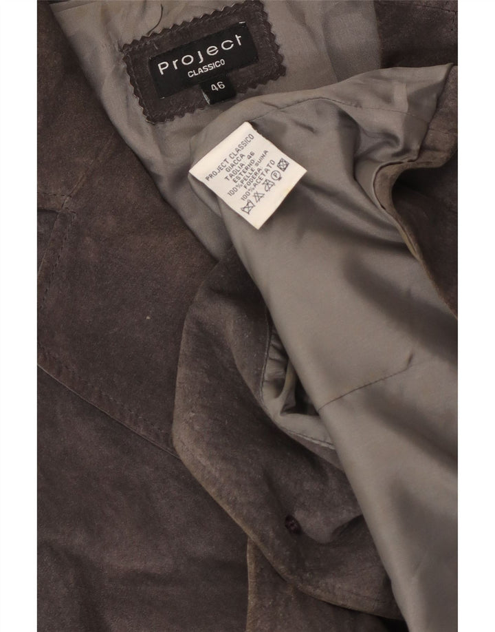 Project Damen-Blazer aus Wildleder mit 2 Knöpfen, IT 46, großes graues Leder