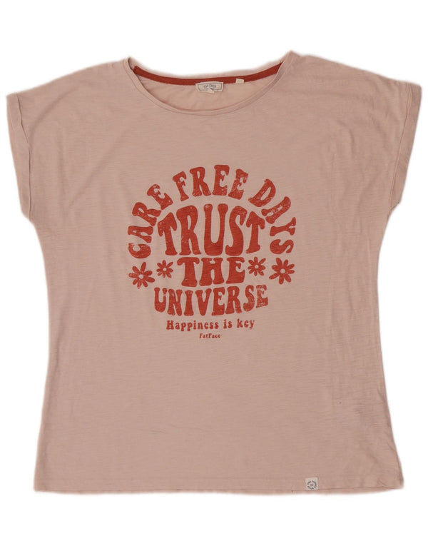 Fat Face Grafik-T-Shirt für Damen, UK 14, Größe L, Rosa, Baumwolle