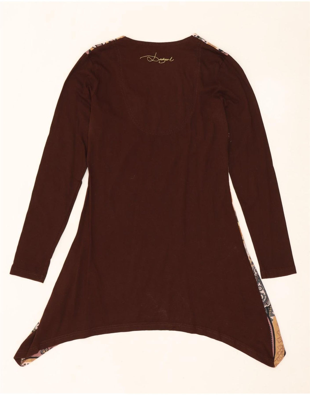 DESIGUAL Grafisches asymmetrisches Tunikakleid für Damen UK 10 Kleines braunes Blumenmuster