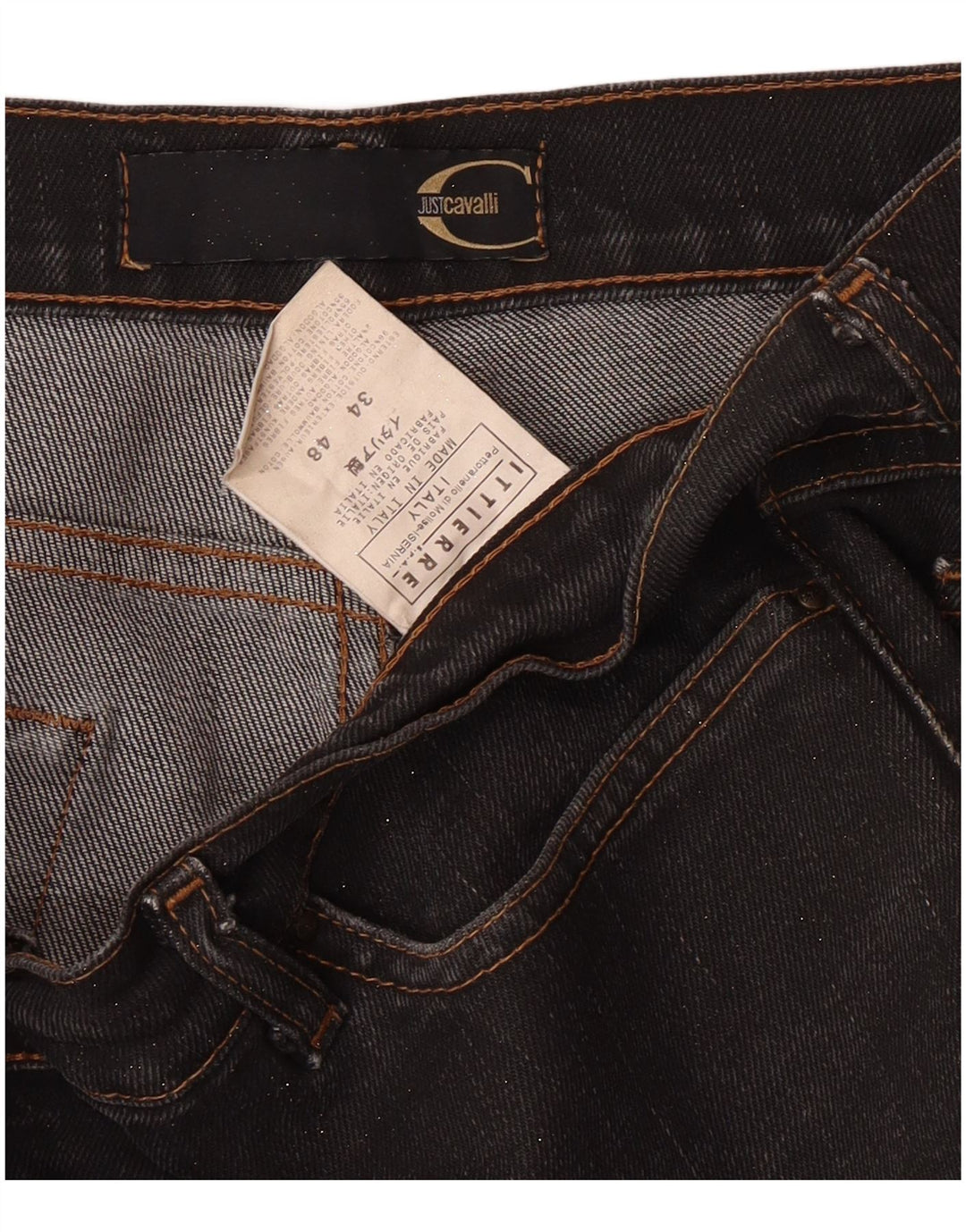 JUST CAVALLI Damen Straight Jeans W34 L27 Schwarze Baumwolle