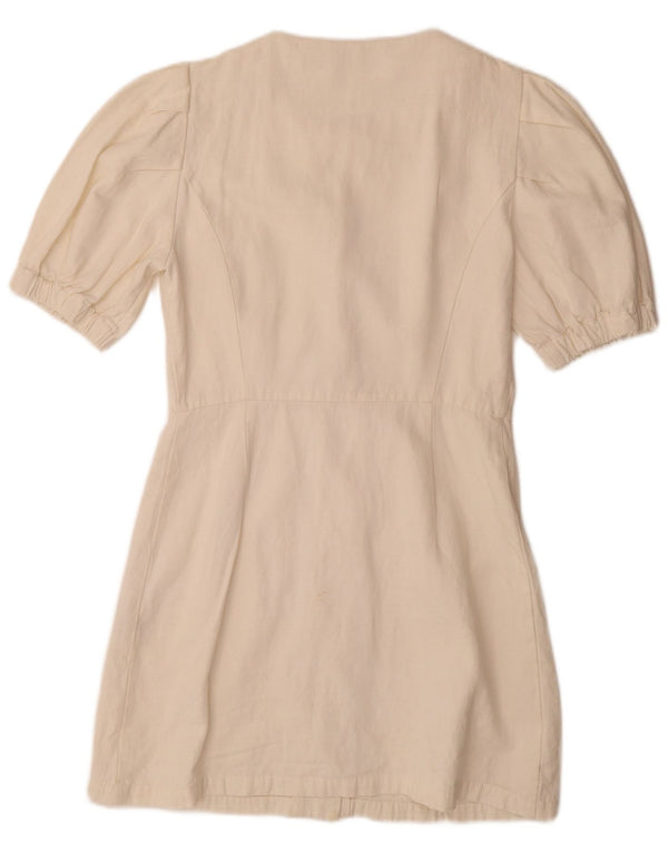 Zara Damen-Hemdkleid mit kurzen Ärmeln, UK 10, Größe S, weiße Baumwolle