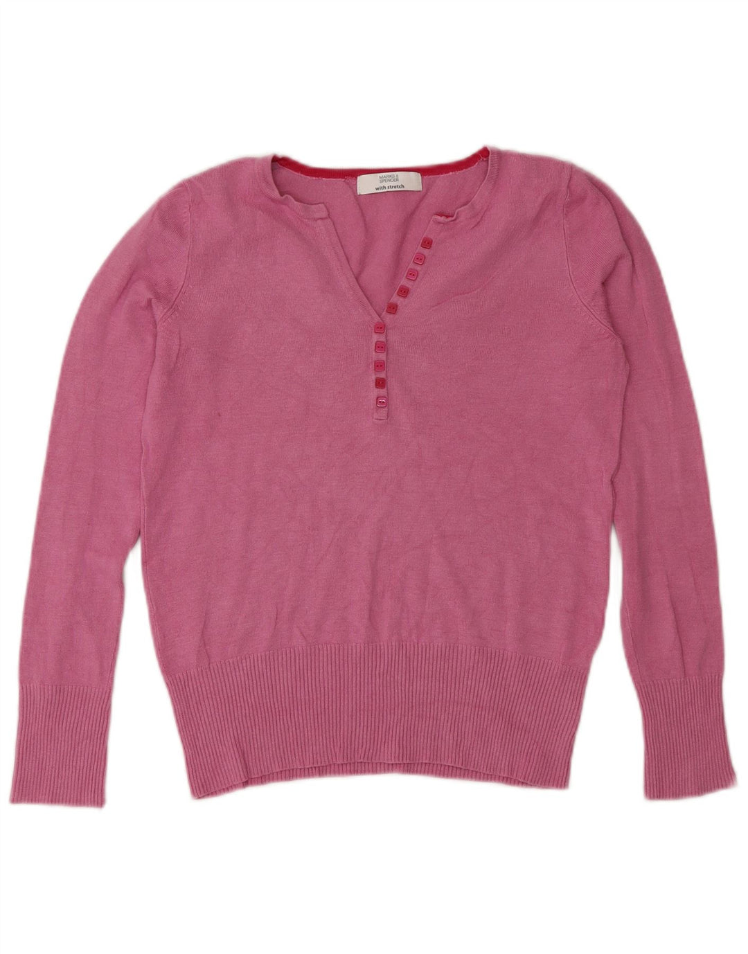 Marks & Spencer Damen-Pullover mit Knopfkragen, Gr. 8, klein, rosa Viskose