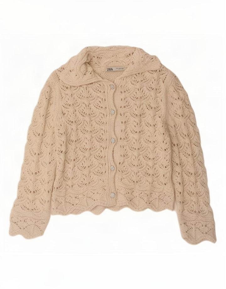Zara Damen-Cardigan-Pullover UK 14 Mittelweiß