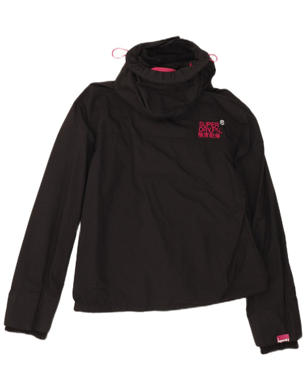 Superdry Damen Windcheater Kapuzen-Regenjacke UK 18 XL Schwarzes Nylon