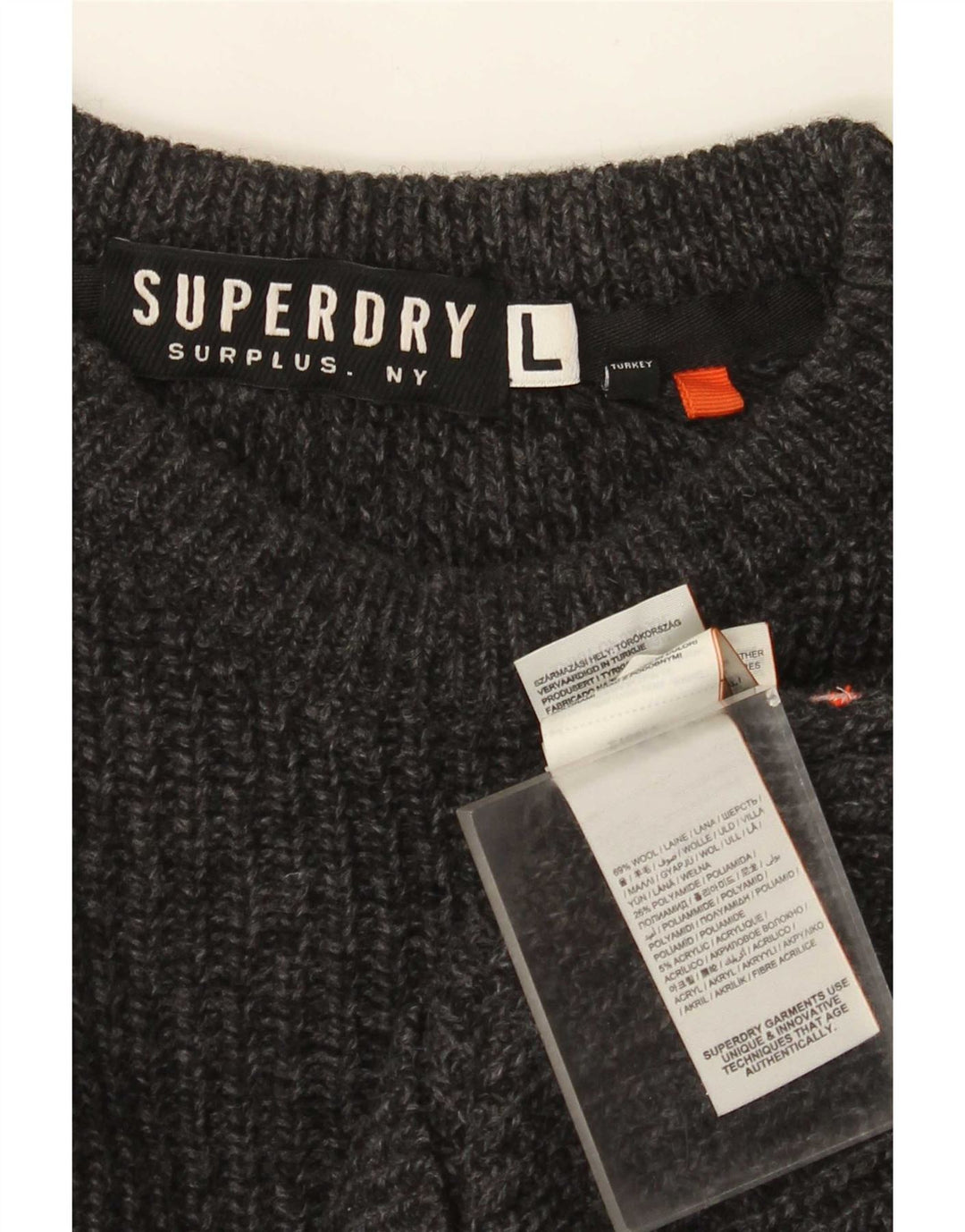 Superdry Herren-Pullover mit U-Boot-Ausschnitt, große graue Wolle