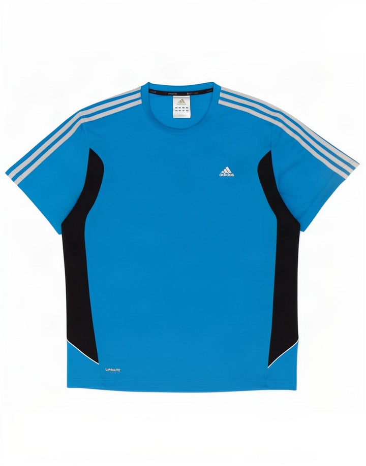 Adidas Herren Climalite T-Shirt Top Large Blau Colourblock Polyester