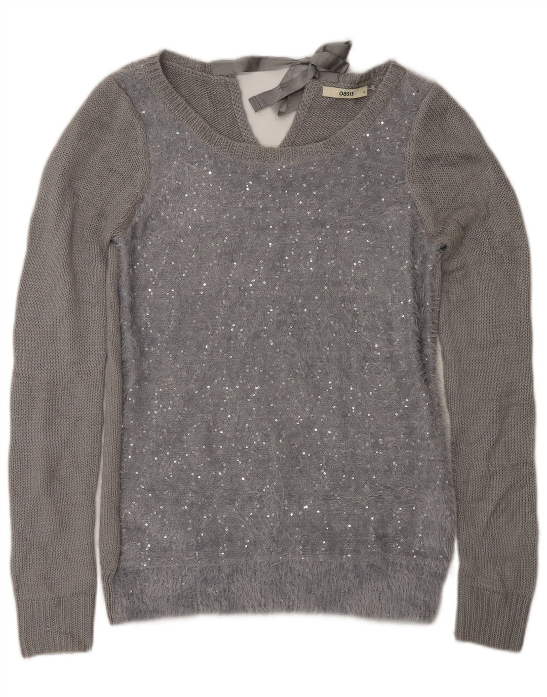 Oasis Damen-Pullover mit U-Boot-Ausschnitt, Gr. 10, Größe S, Grau, Polyamid