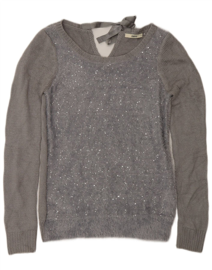 Oasis Damen-Pullover mit U-Boot-Ausschnitt, Gr. 10, Größe S, Grau, Polyamid