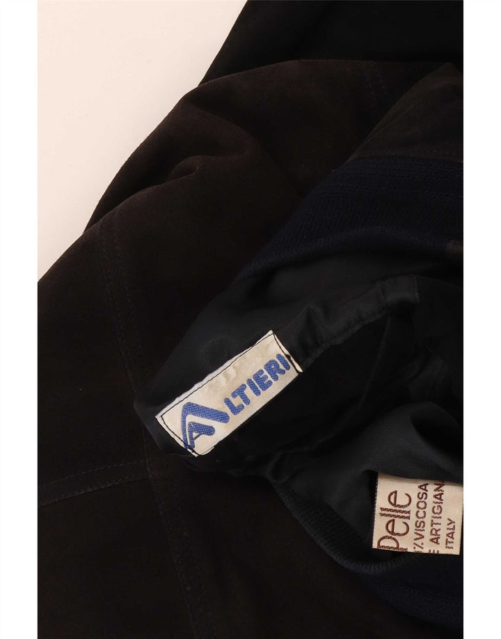 Vintage Herren Wildleder Bomberjacke UK 38 Mittelschwarzes Colourblock-Leder