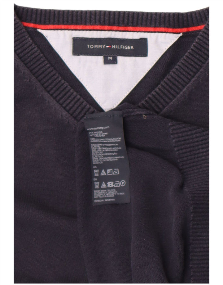 Tommy Hilfiger Herren-Pullover mit V-Ausschnitt, mittelmarineblaue Baumwolle