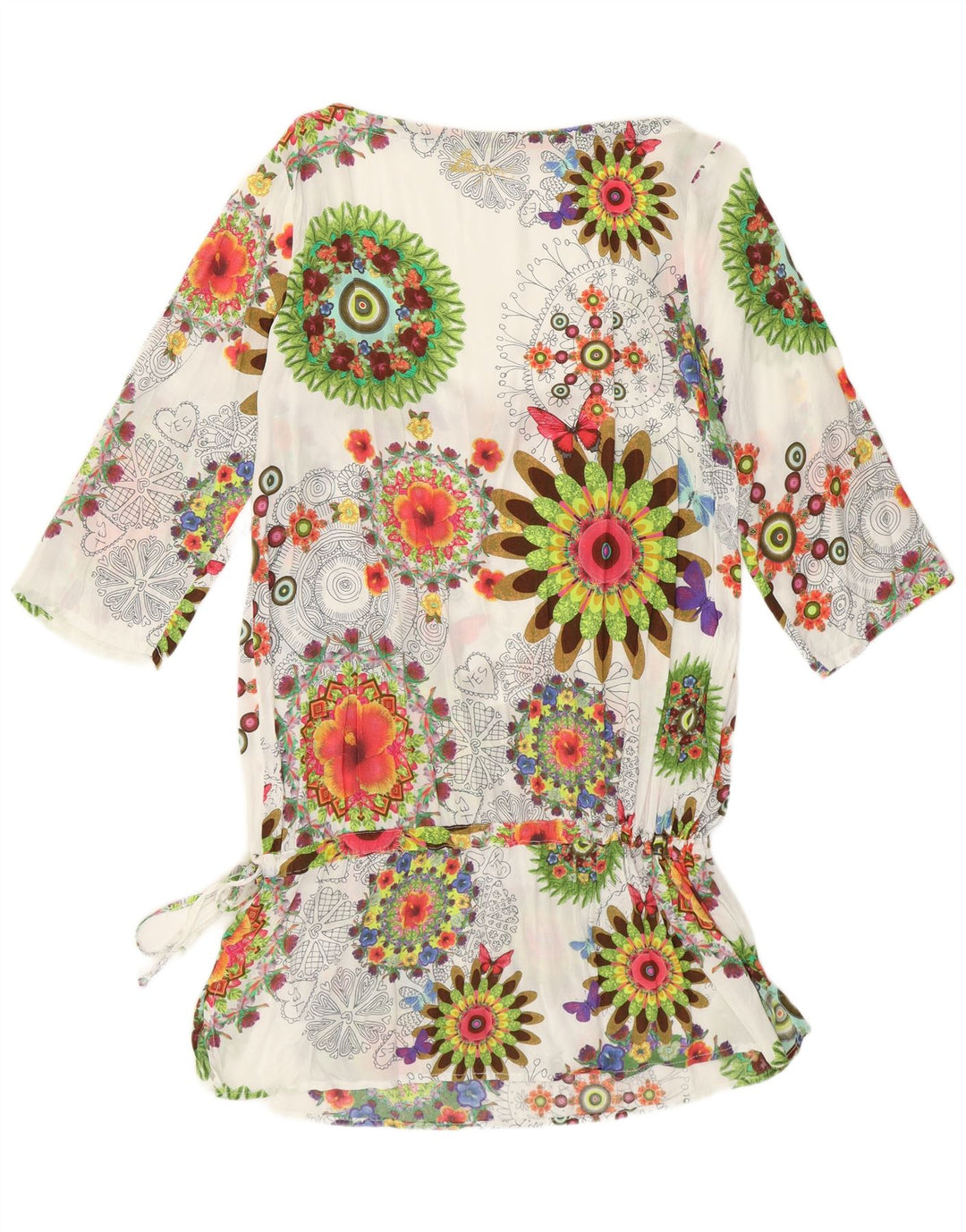 Desigual Damen-Tunika-Oberteil mit 3/4-Ärmeln, UK-Größe 12, mittelweiß, geblümt