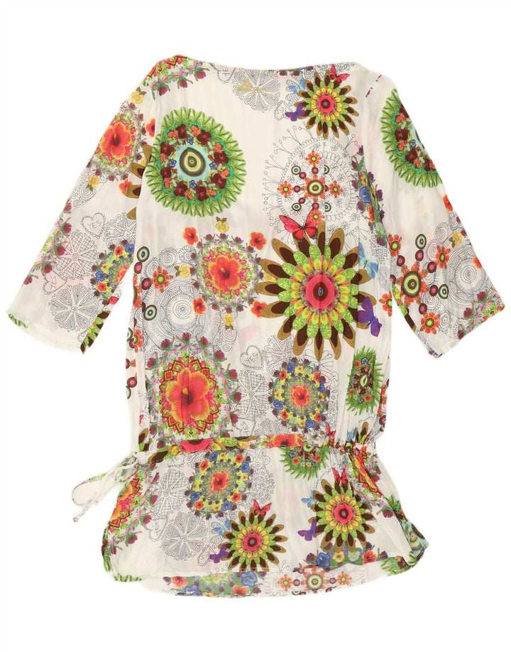 Desigual Damen-Tunika-Oberteil mit 3/4-Ärmeln, UK-Größe 12, mittelweiß, geblümt