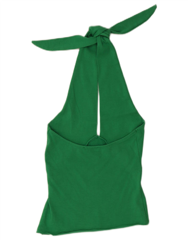 Zara Damen Crop Neckholder Top UK 12 Mittelgrüne Baumwolle