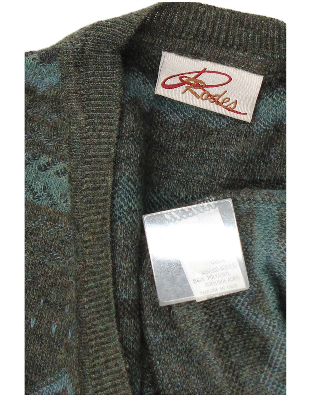 Rodes Herren-Pullover mit V-Ausschnitt, XL, grüne, geometrische Wolle