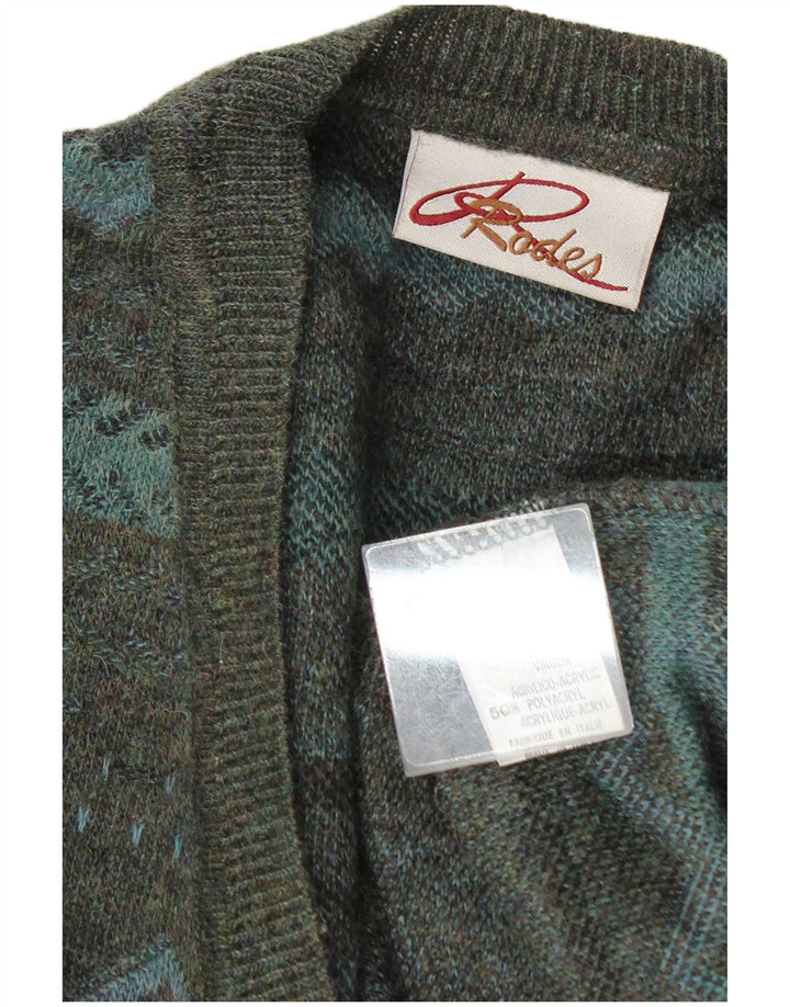 Rodes Herren-Pullover mit V-Ausschnitt, XL, grüne, geometrische Wolle