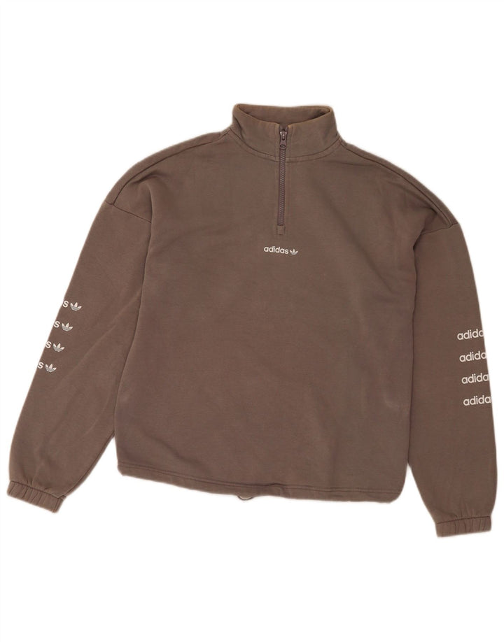 Adidas Damen-Sweatshirt mit übergroßem Grafik-Reißverschluss, EU 36, klein, Grau