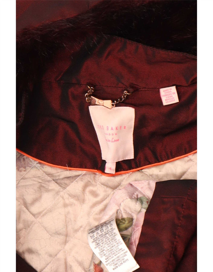 Ted Baker Damen-Parka mit Kapuze, Größe 1 XS, burgunderrotes Polyester