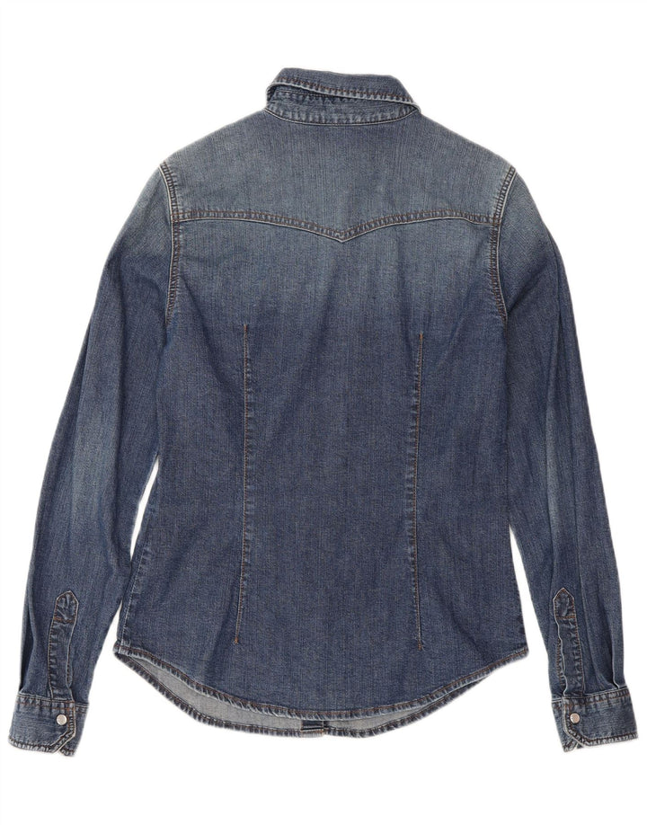 Benetton Damen Jeanshemd UK 12 Mittelblaue Baumwolle