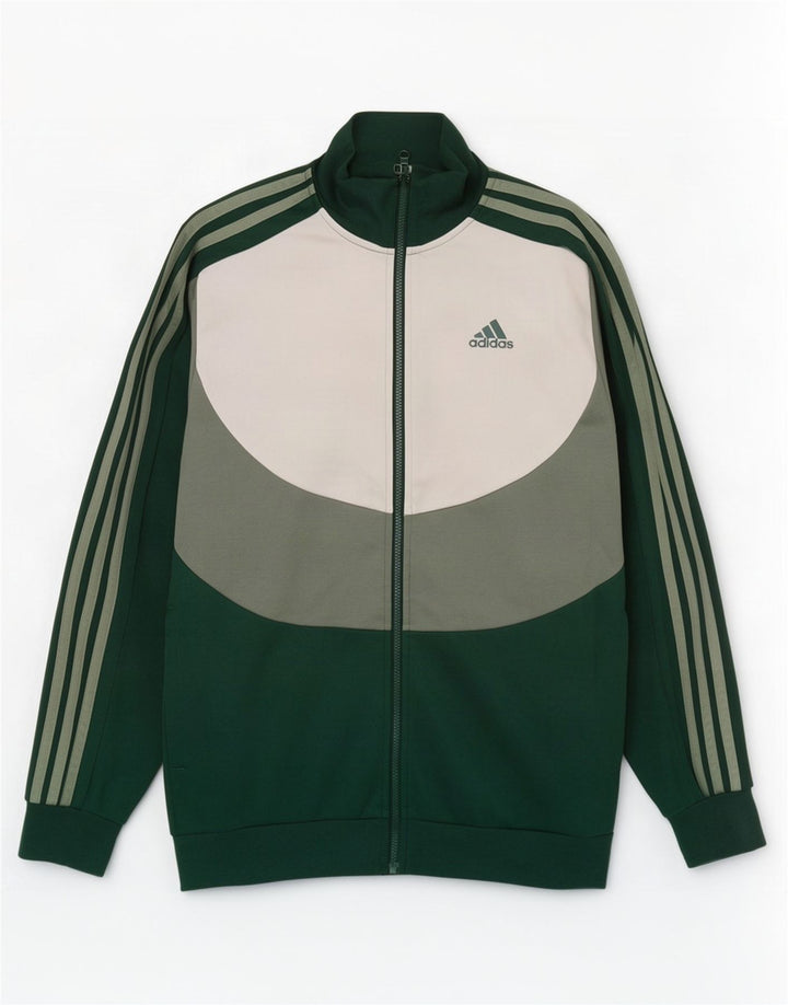 Adidas Herren-Trainingsanzug-Top-Jacke aus mittelgrüner Colourblock-Baumwolle