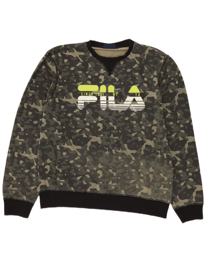 Fila Herren Grafik Sweatshirt Pullover XL Khaki Camouflage Baumwolle