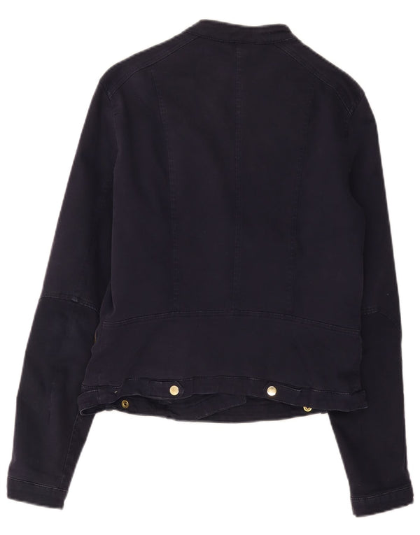 Zara Damen Crop Bikerjacke UK 14 Große marineblaue Baumwolle